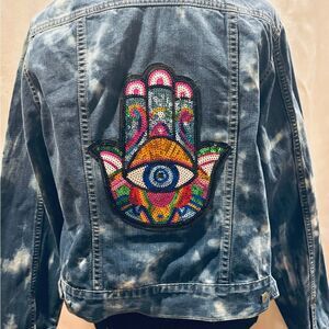 Upcycled reverse dyed Hamosa Hand Embroidered Jean Jacket L